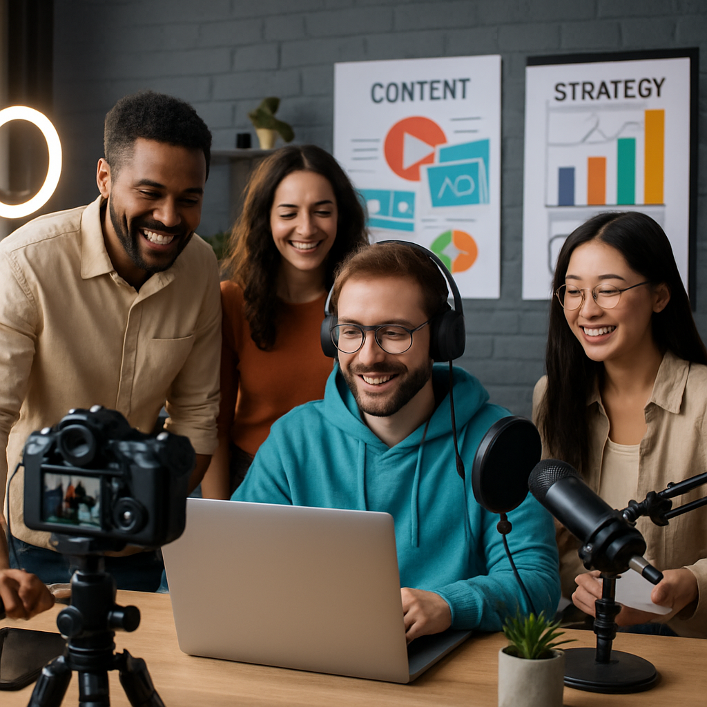 Creator at studio with dedicated support team