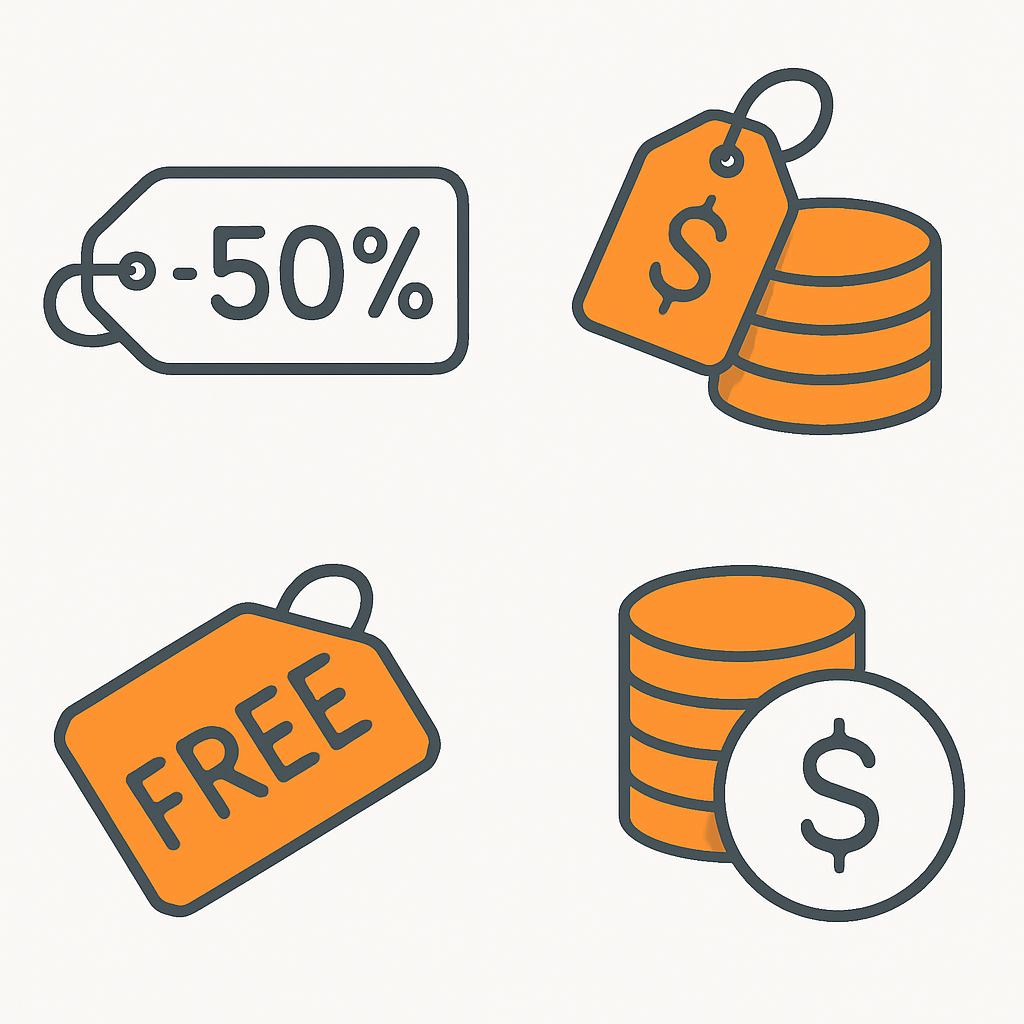 Coins and tags showing flexible pricing