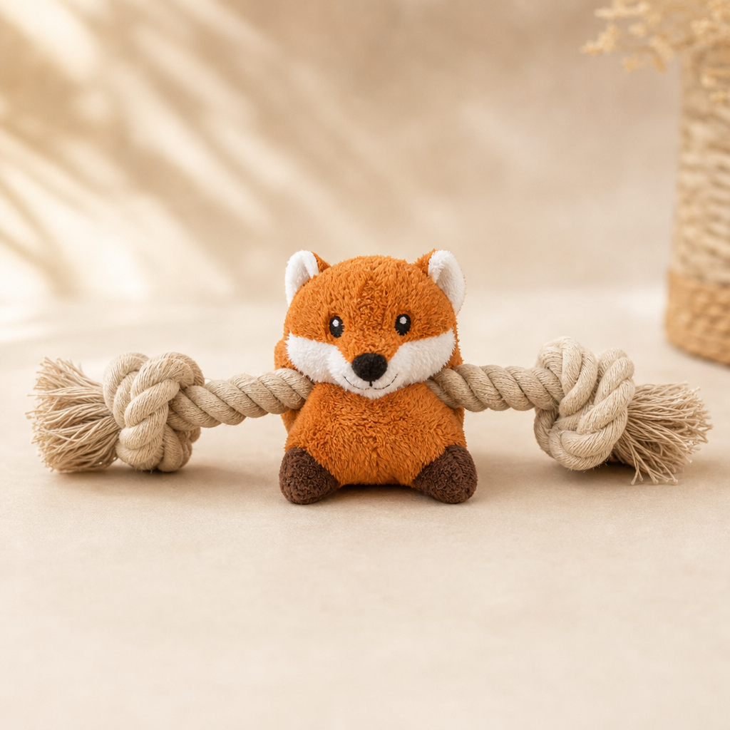 Brinquedo de corda com peluche de raposa para cães