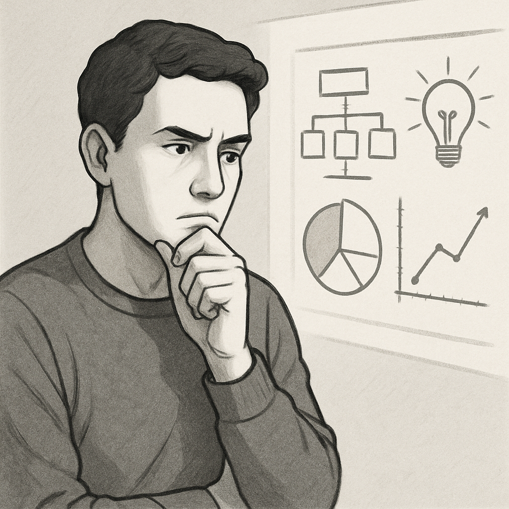 Person considering options, highlighting critical thinking skills