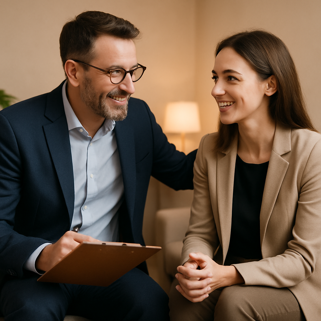 A friendly coach supporting a client, symbolizing human empathy in work