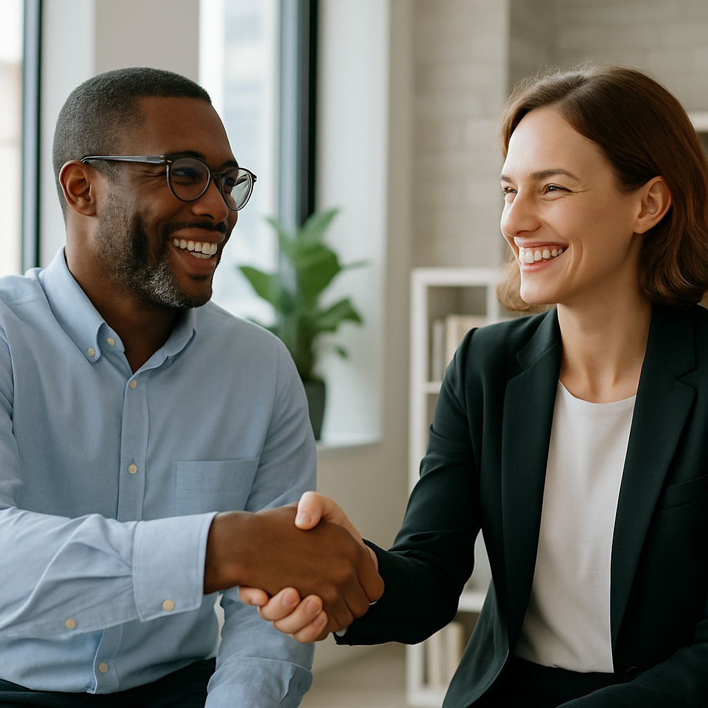 Warm handshake between two professionals, showing genuine human connection
