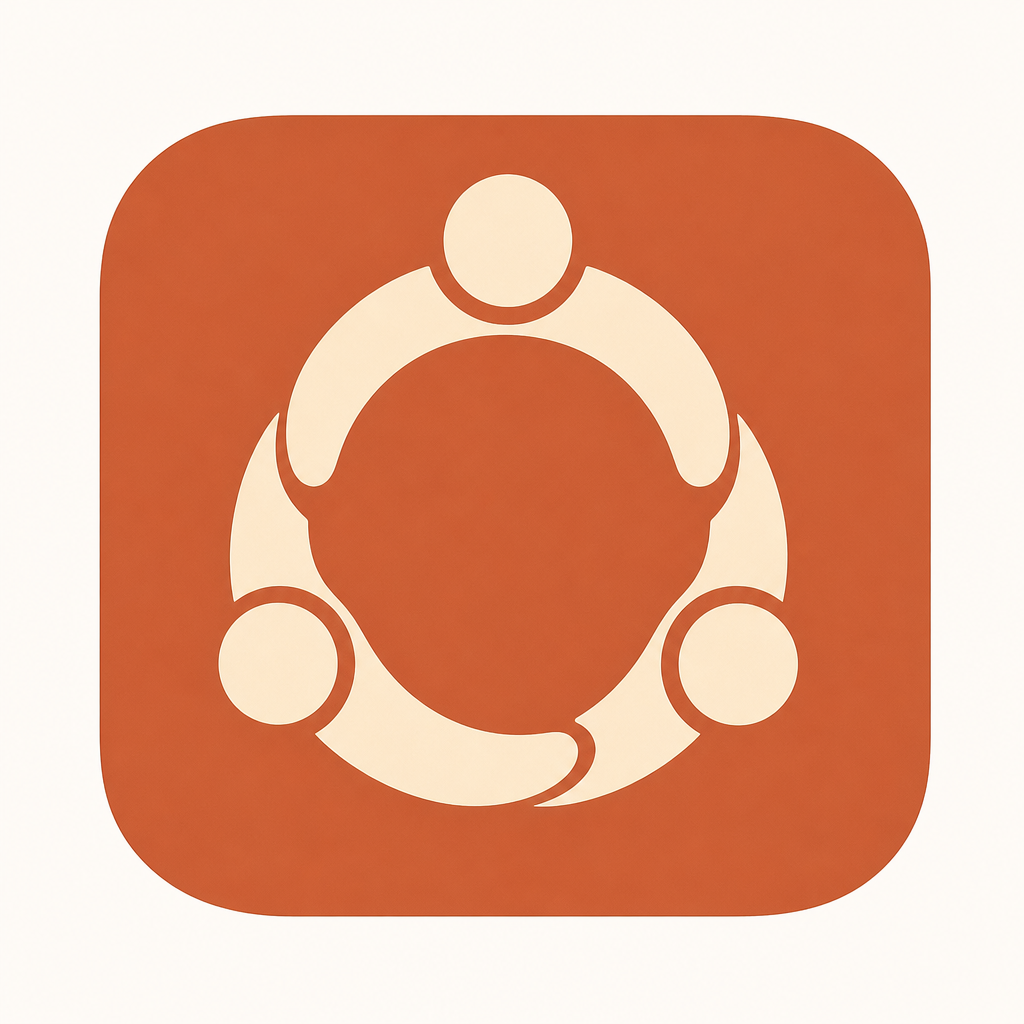 Rounded placeholder logo for a community development NGO, featuring a terracotta background with three linked figures