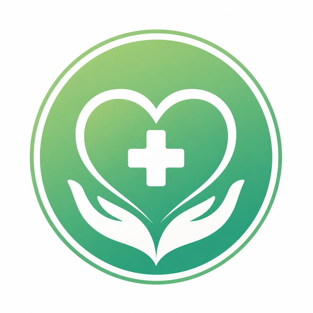 Circular placeholder logo for a healthcare network, with a calm green gradient and a minimal heart cross