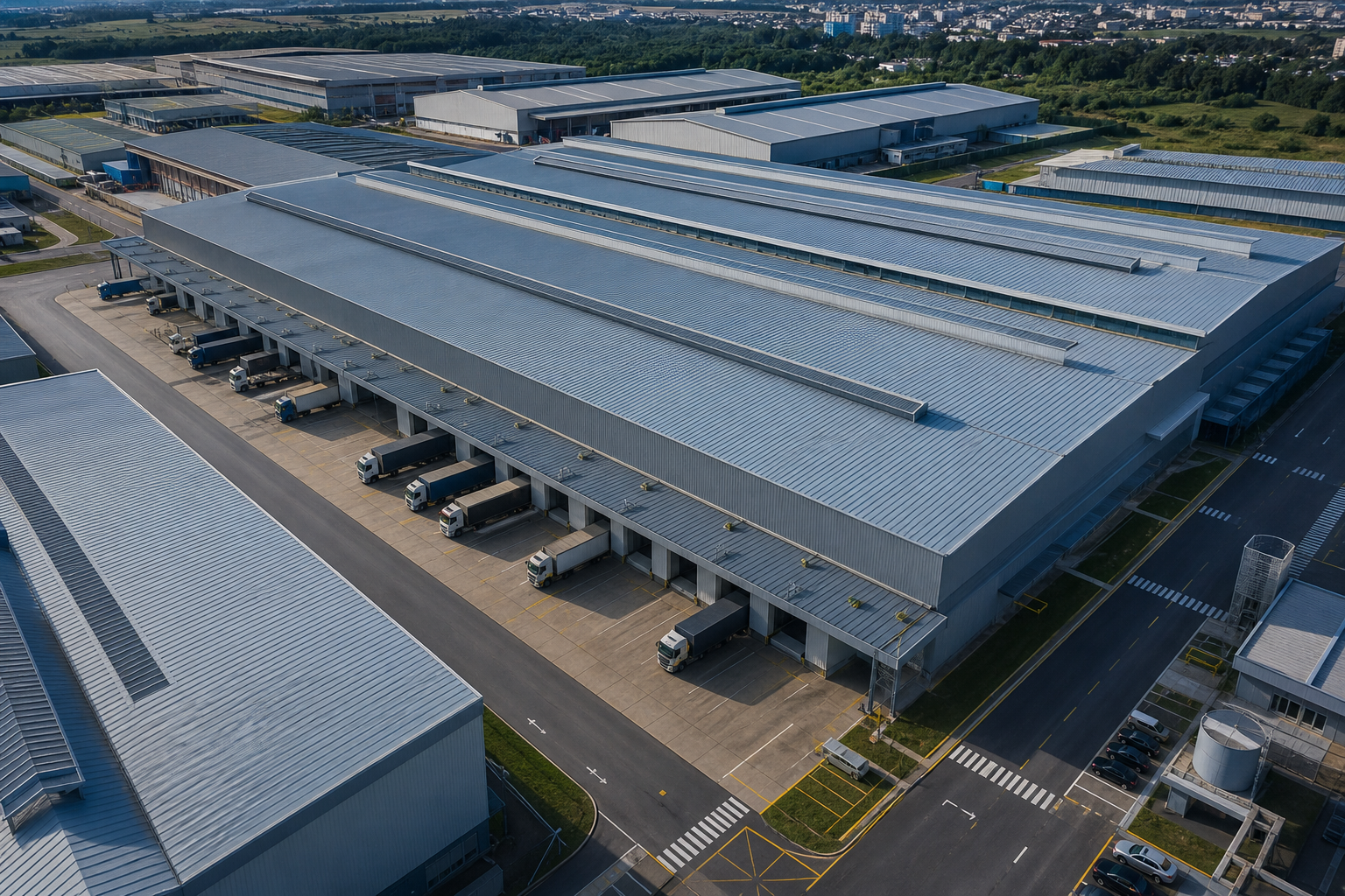 Sistema de cobertura industrial em galpão logístico de grande escala