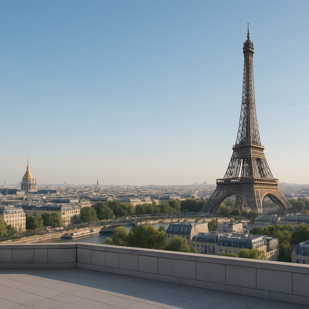 Panorama d'une destination touristique emblématique, ciel dégagé et lumière douce