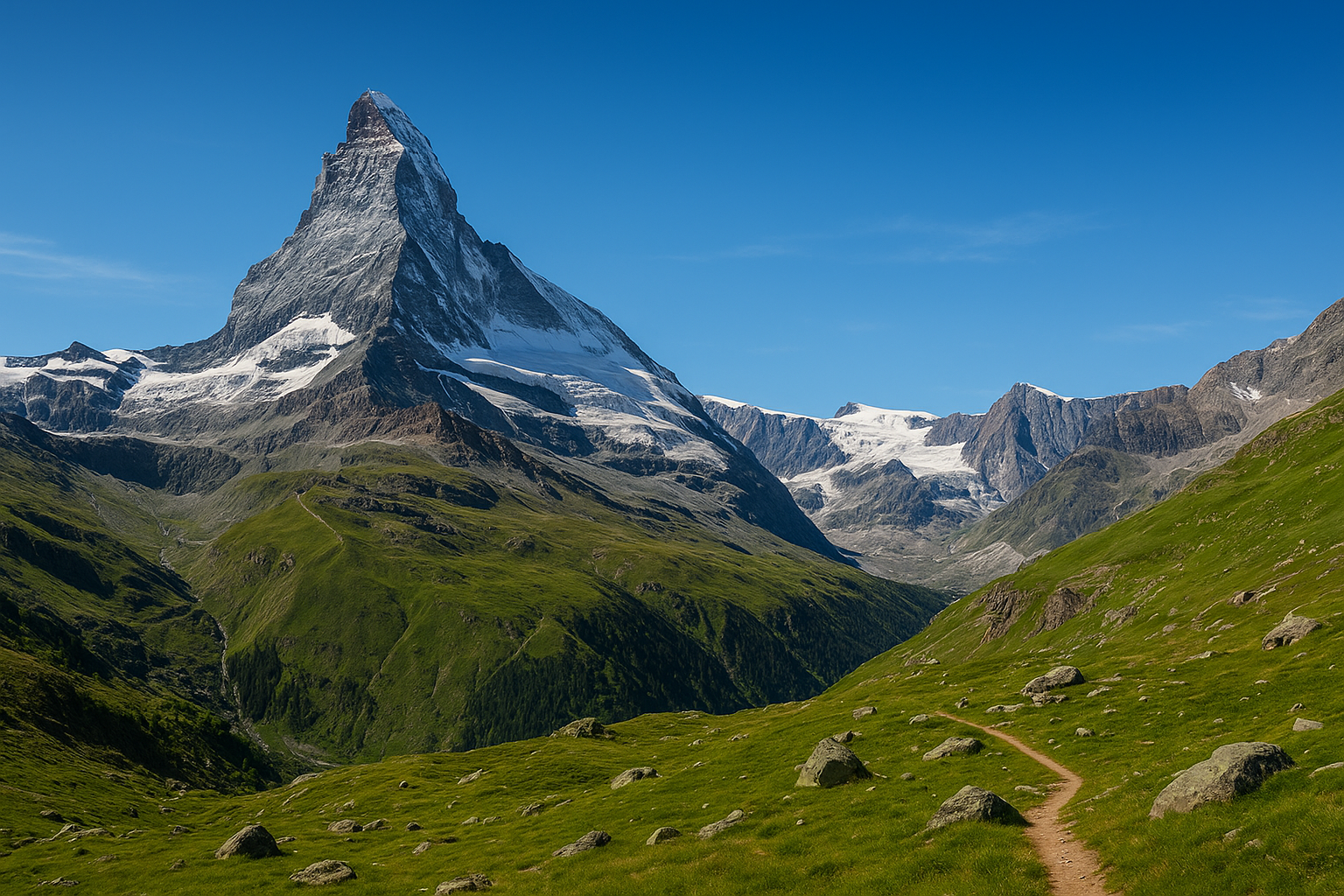 Scenic mountain view of Matterhorn in the Europe region