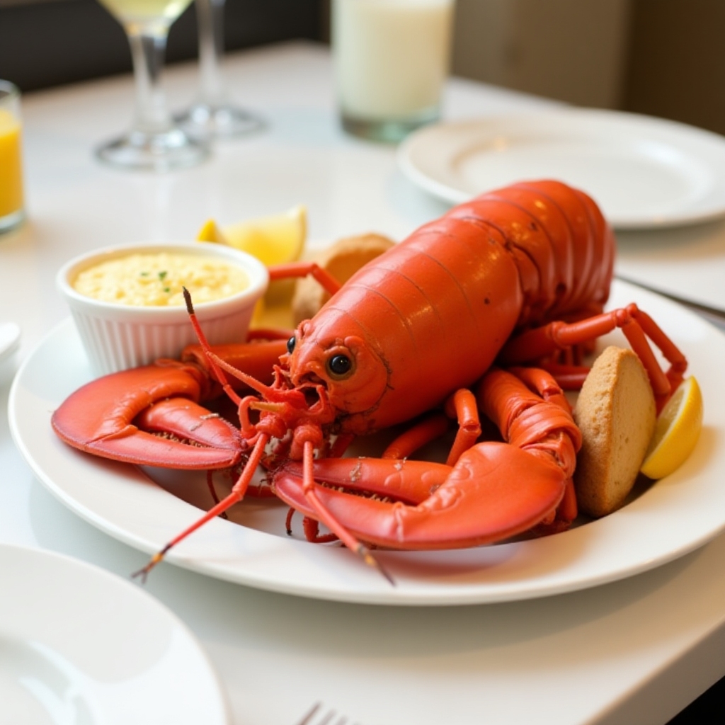 Whole Maine Lobster with drawn butter and lemon wedges