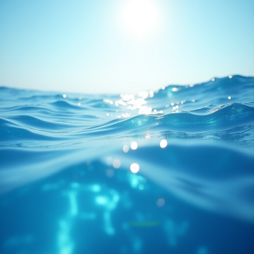 Close-up of ocean waves with sun glint, abstract luxury feel