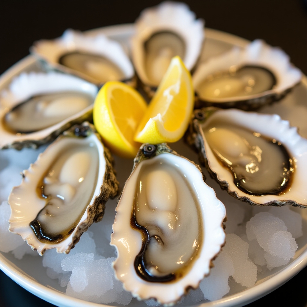 Fresh oysters on the half shell with lemon