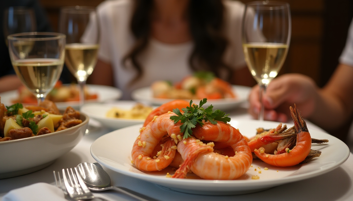 Lifestyle shot: people enjoying seafood feast at a luxurious table