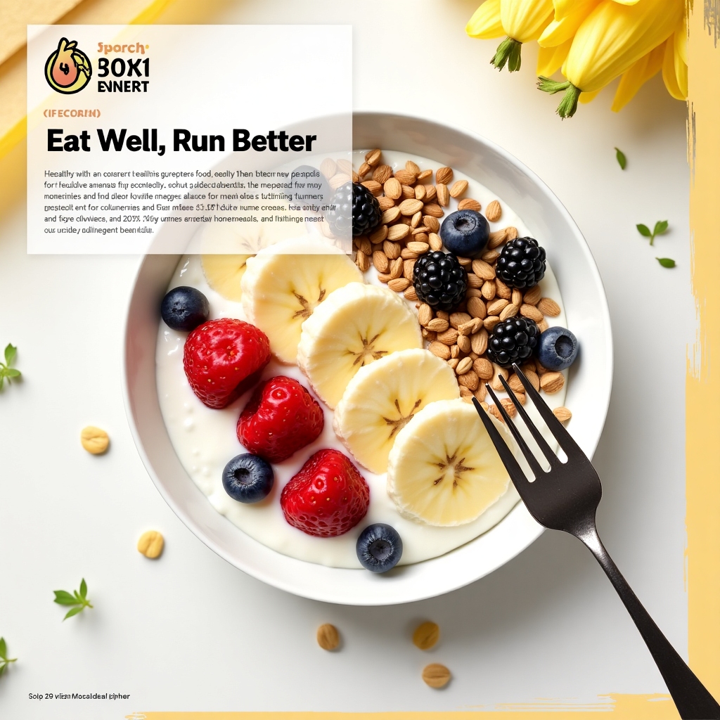 Overhead view of yogurt bowl with fresh fruit and seeds