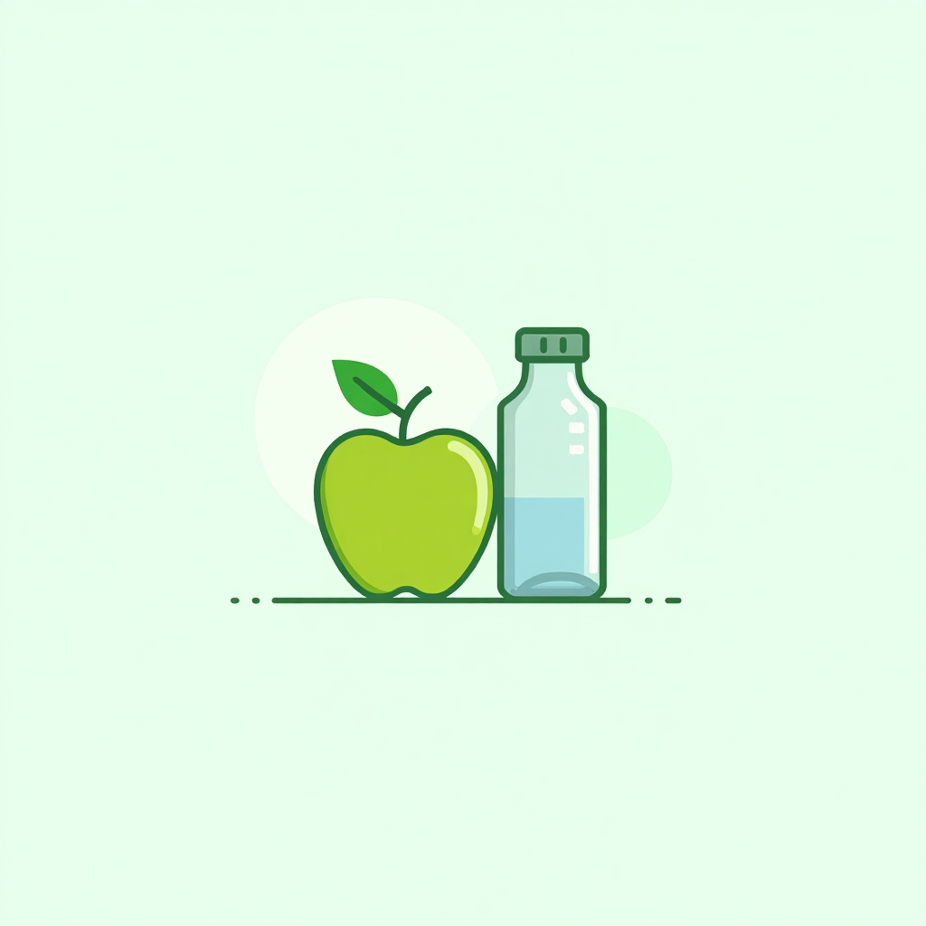 Icon of healthy food: apple and water bottle