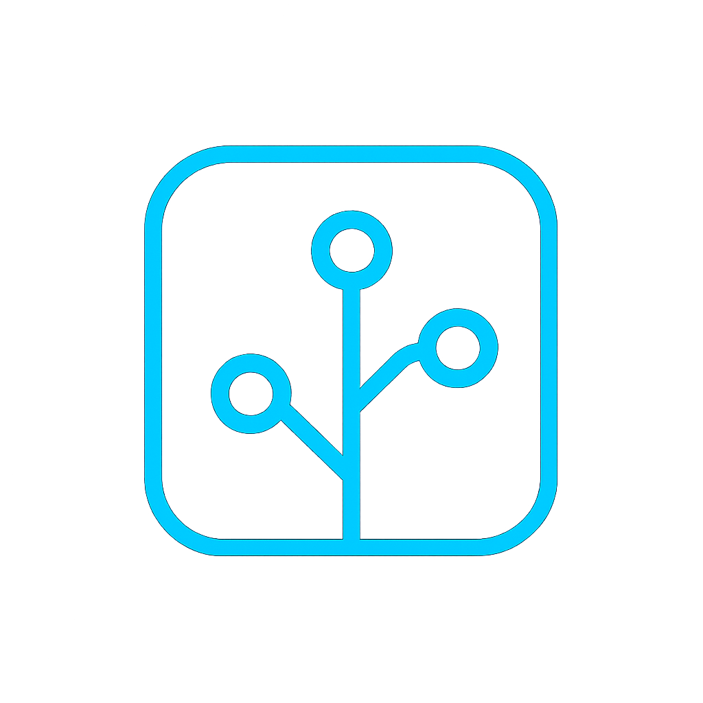 BrightByte logo, rounded square with a glowing blue circuit icon