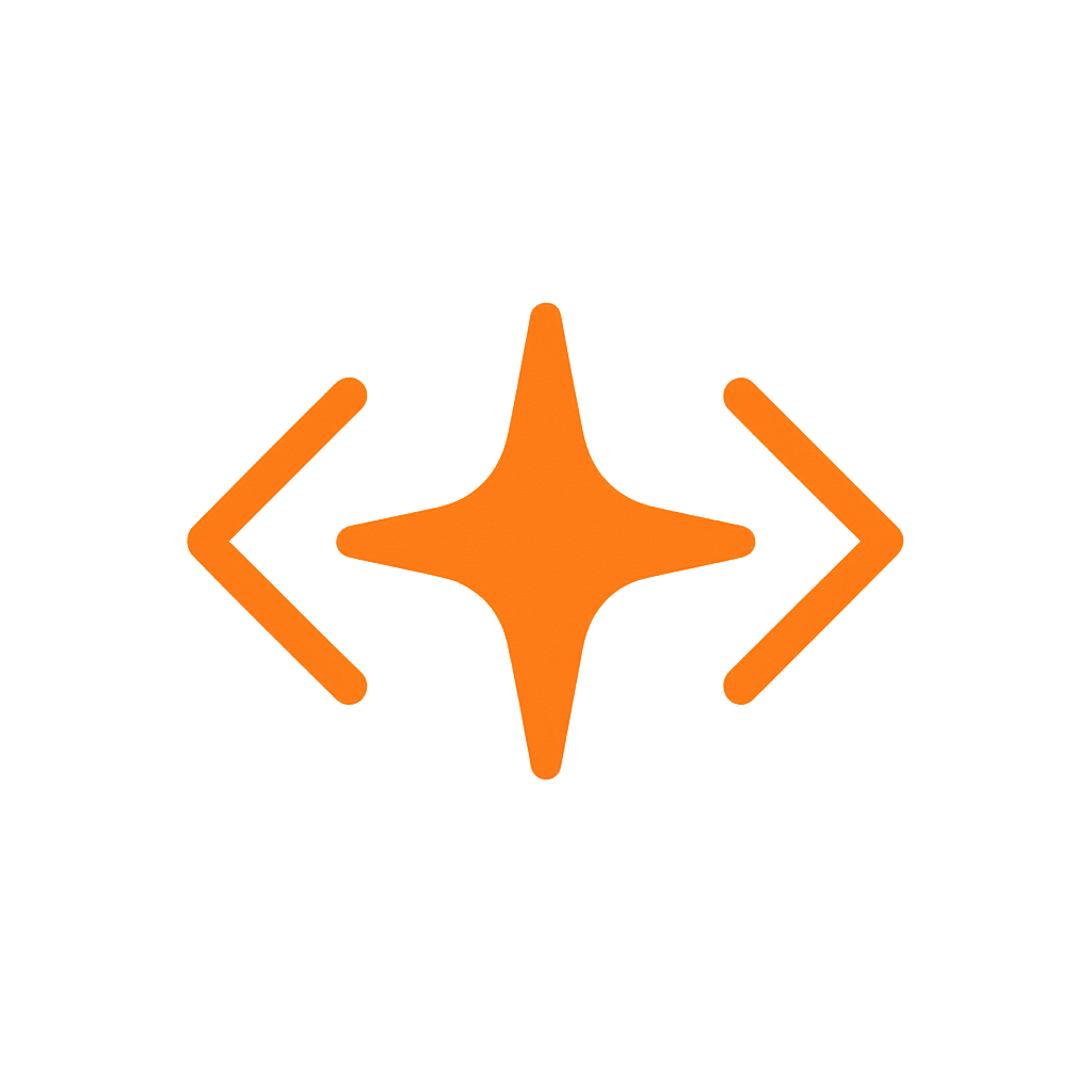 CodeLyra logo, minimalist star and bracket mark in orange