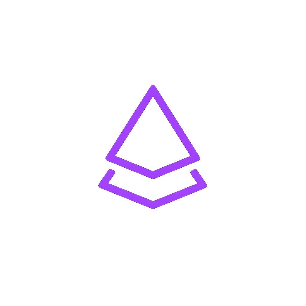 QuantumStack logo, layered triangle stack mark in violet