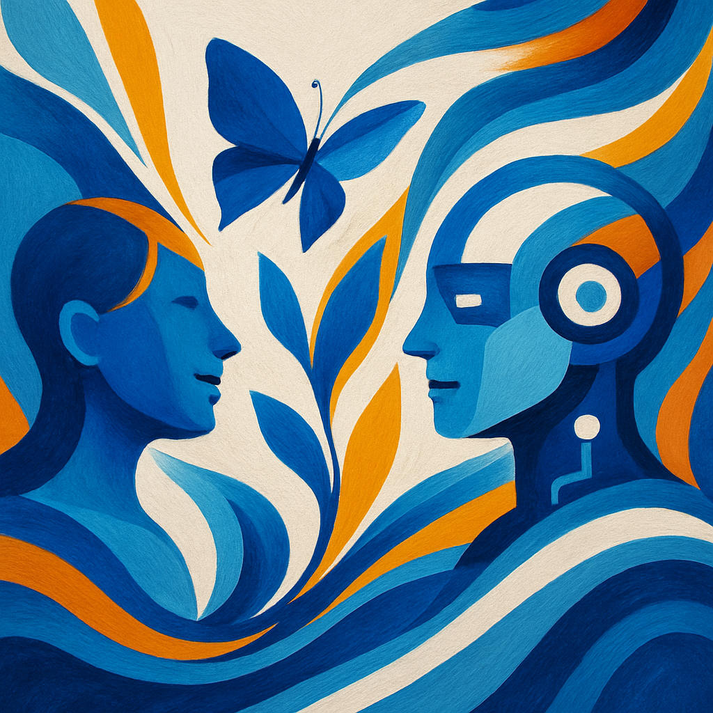 Modern abstract image symbolizing growth and partnership between humans and technology