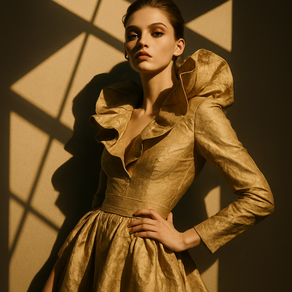 Editorial portrait with structured light and couture styling