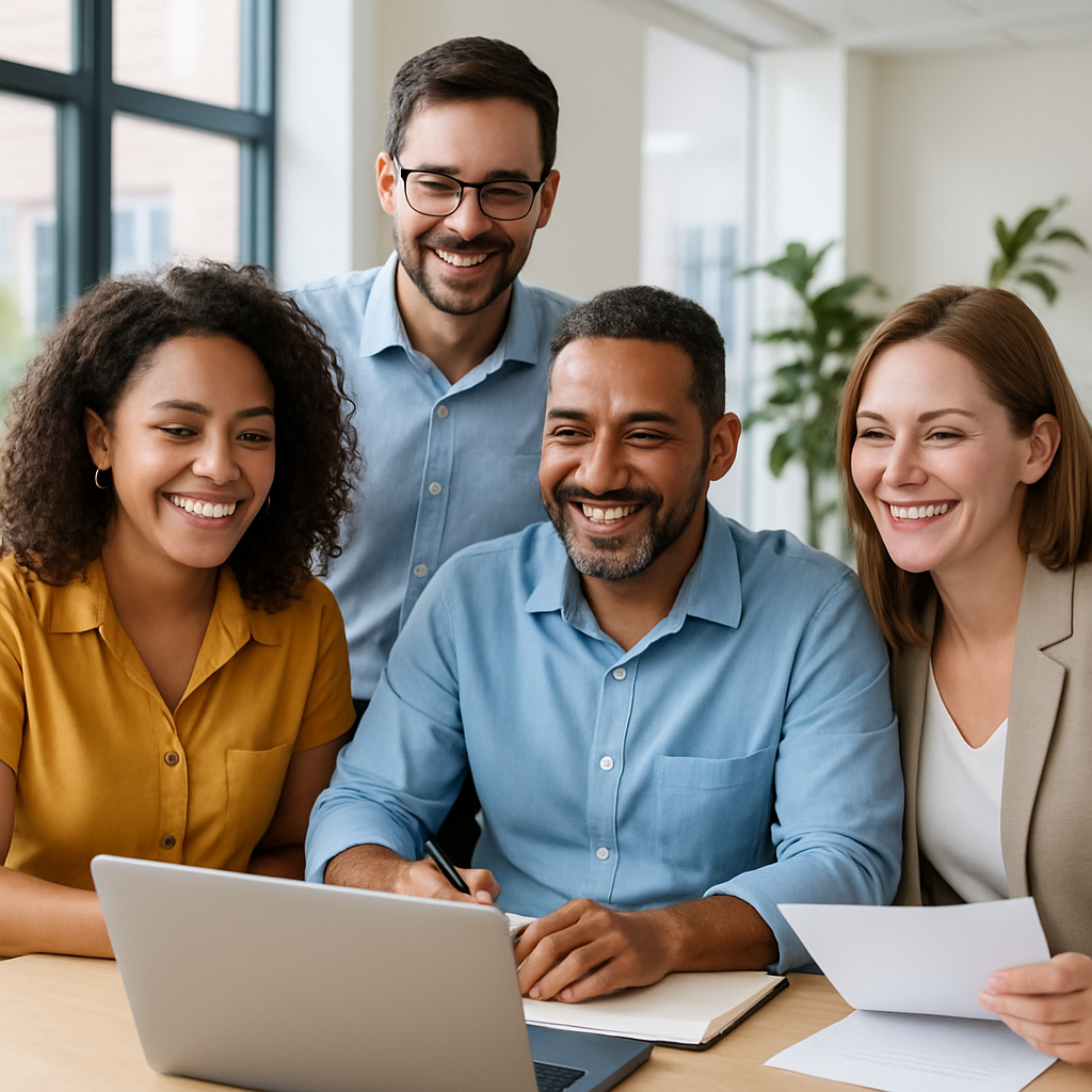 Equipe de colaboradores reunidos em ambiente corporativo