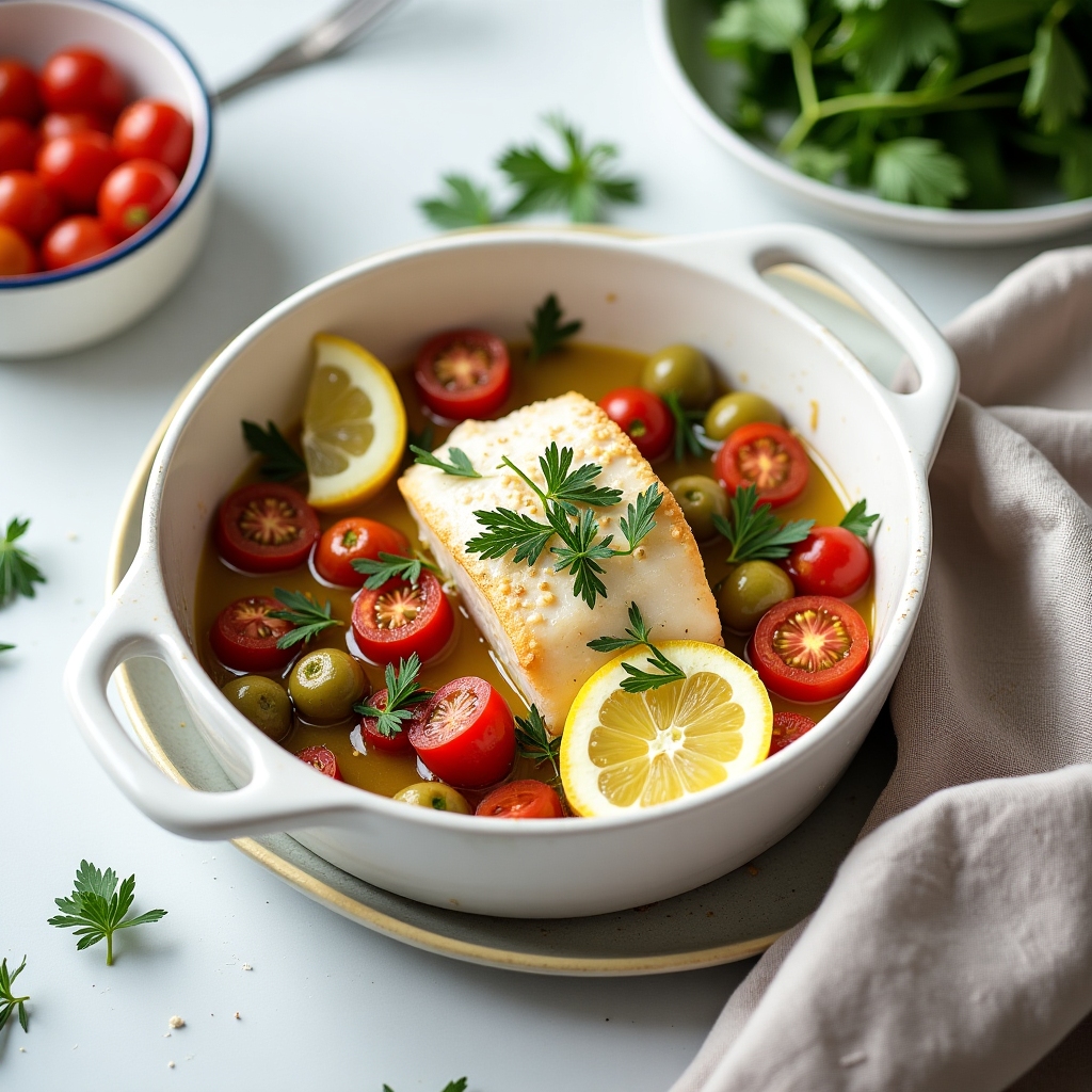 Baked fish fillet with herbs and olive oil