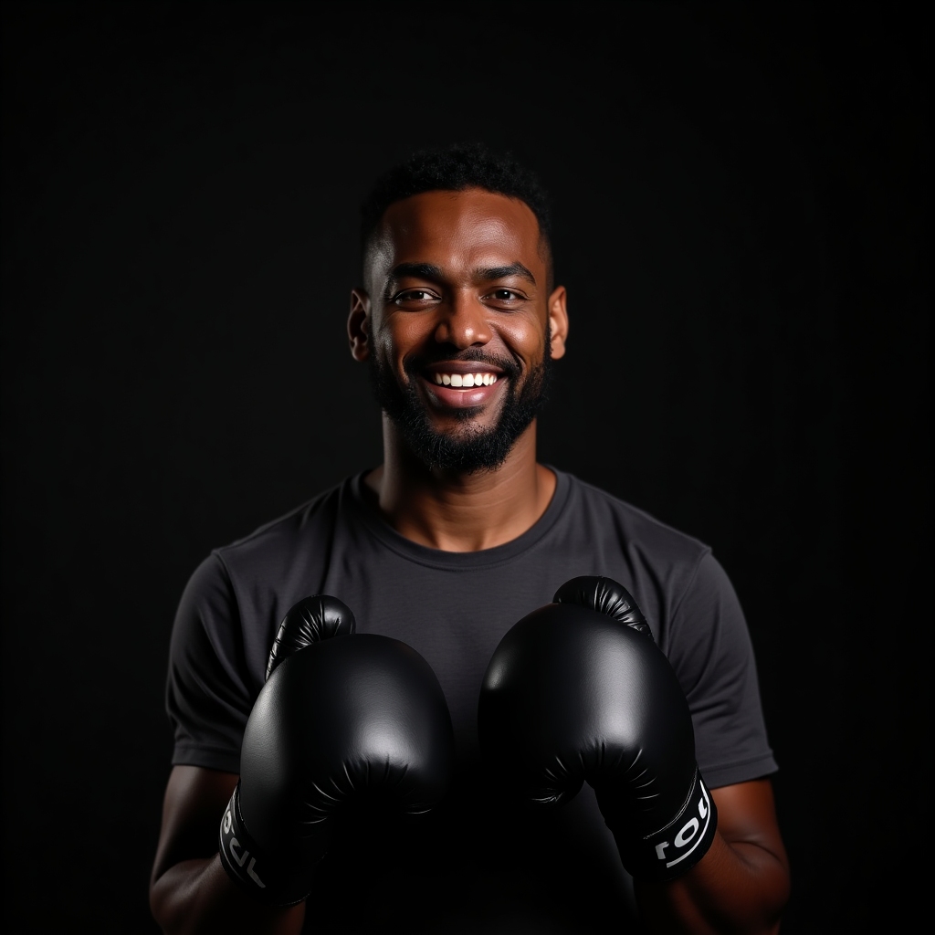 Coach Darius Hall in a charcoal training tee holding focus mitts
