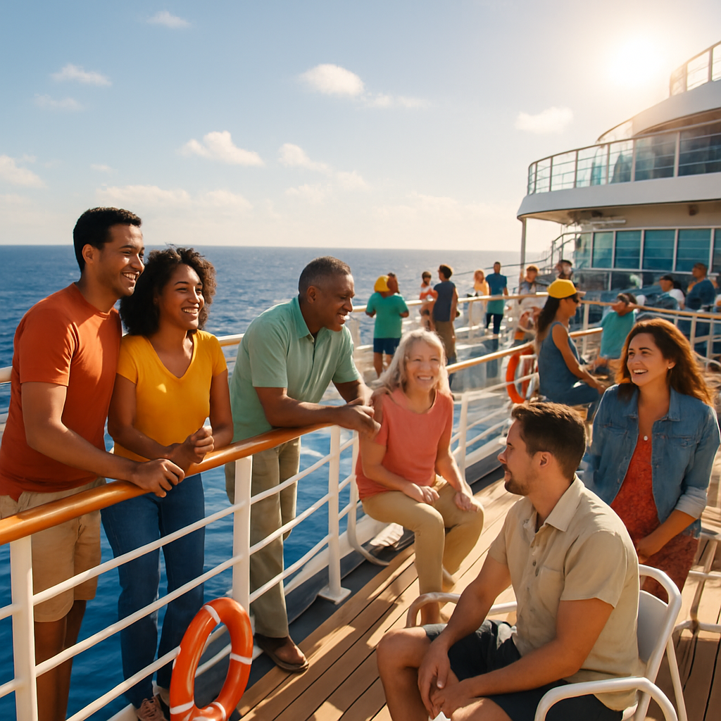 Cruise ship deck with travelers exploring