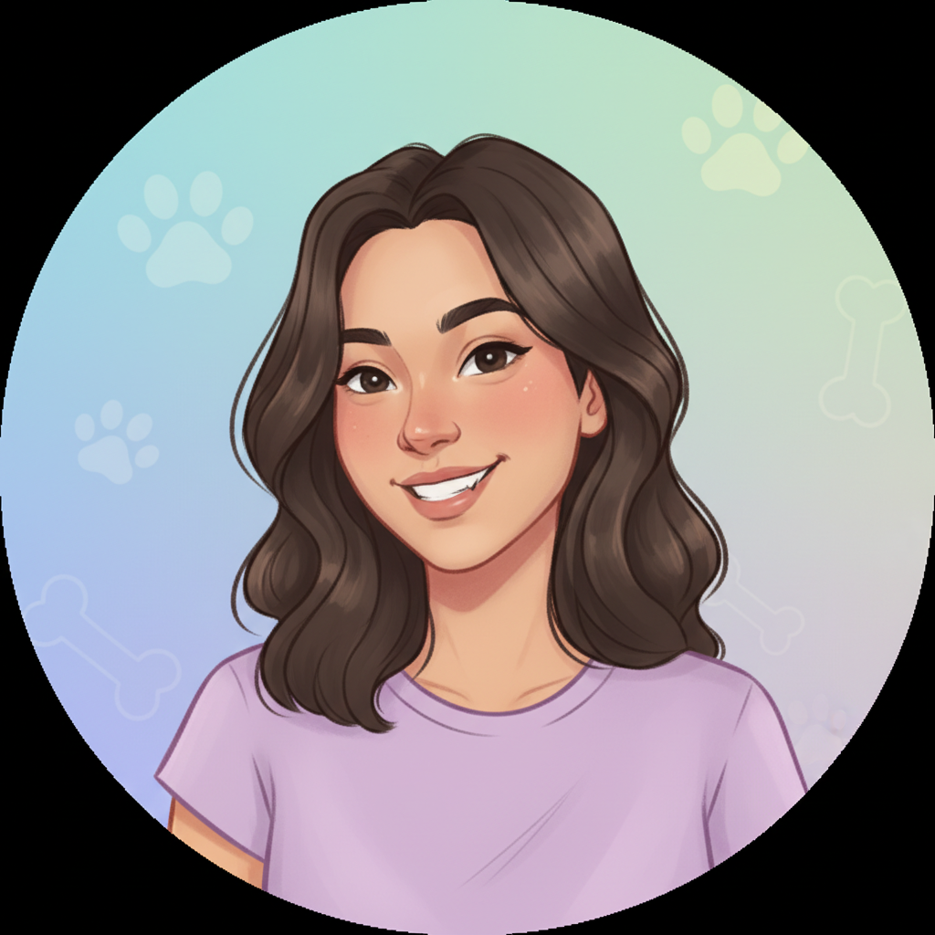 Portrait of Casey Rivera, a friendly dog trainer with shoulder-length dark hair, olive skin, and a playful, welcoming grin