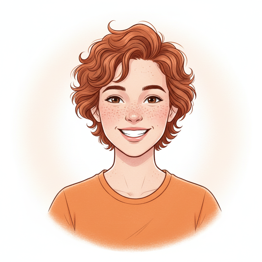 Portrait of Taylor Brooks, a young dog trainer with short curly hair, freckles, and a bright, encouraging smile