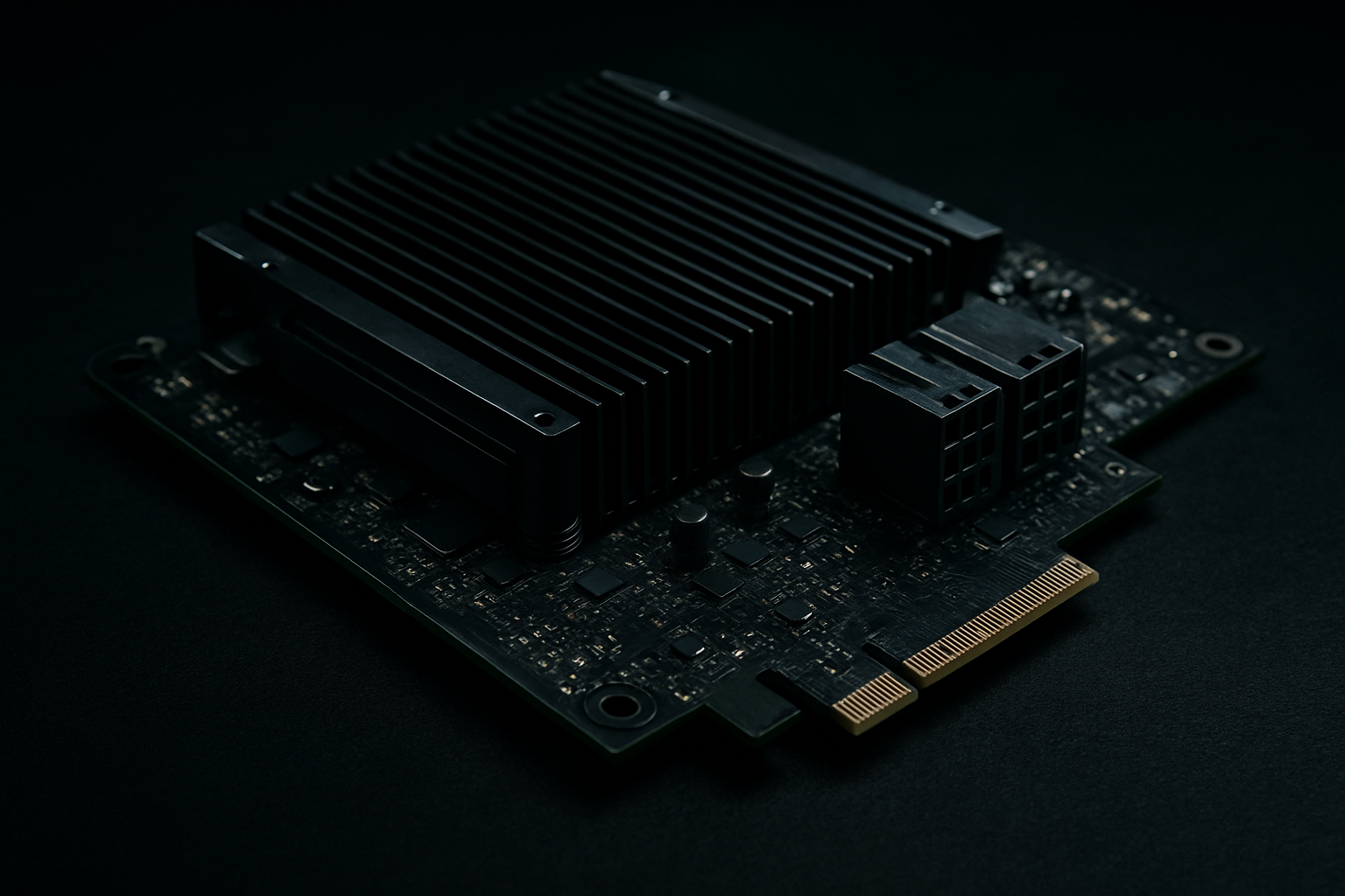 Industrial GPU board with cooling fins and power connectors