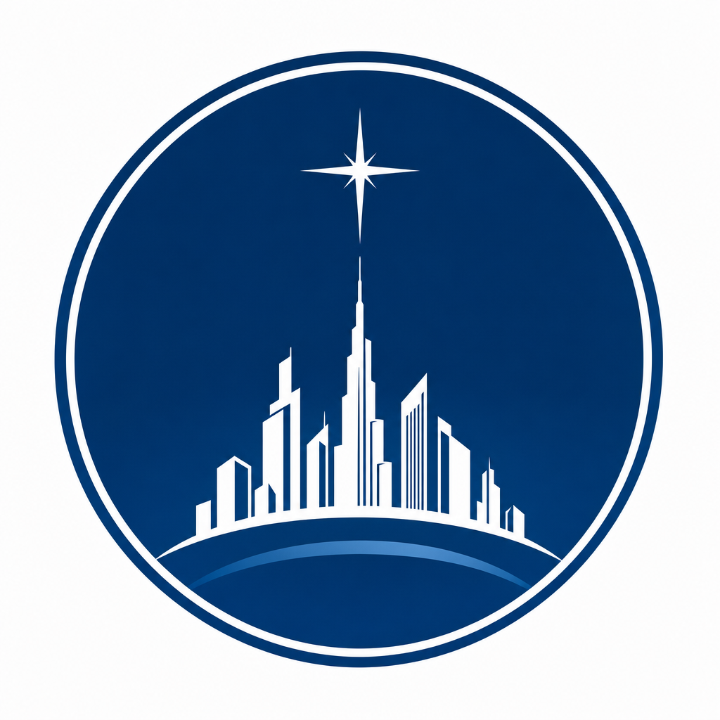 Logo circulaire bleu profond pour Skyline Consular Services