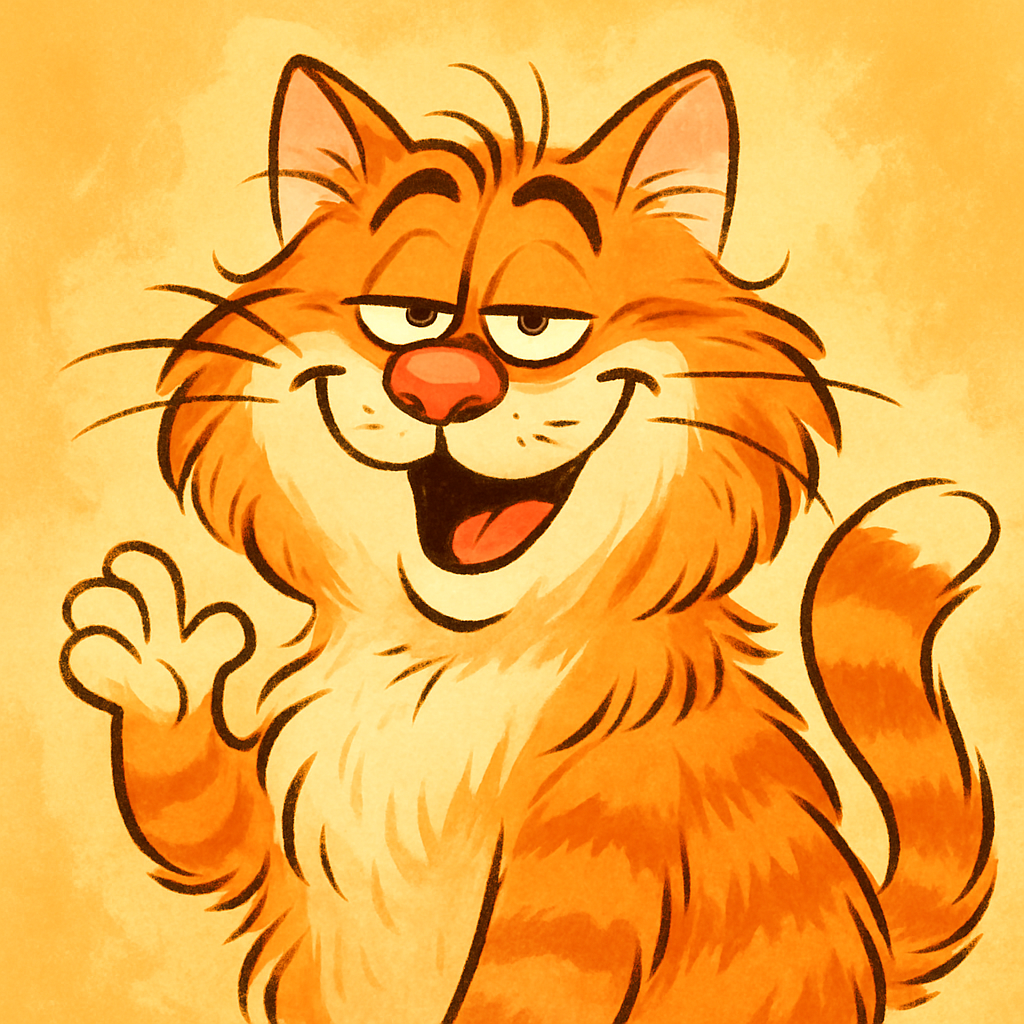 Fluffy orange tabby cat with a resemblance to a famous movie star, humorous expression