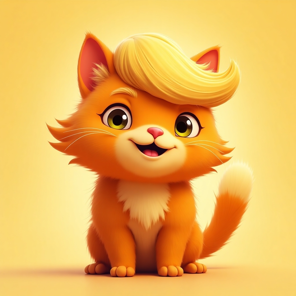 Cat with fluffy orange fur styled like Donald Trump
