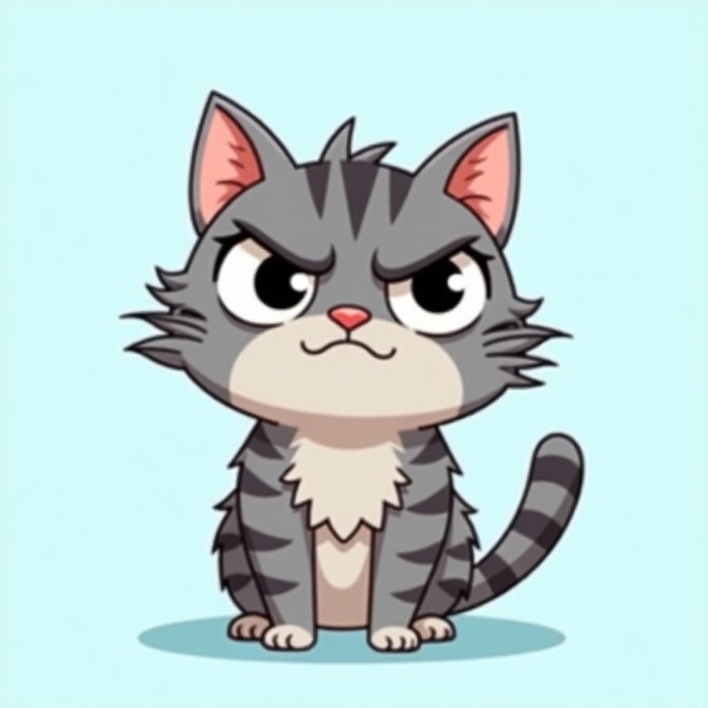 Grumpy gray tabby cat with a frown