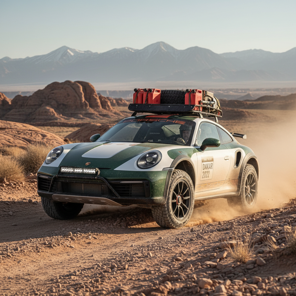 2022 Porsche 911 Dakar in rally trim, lifted stance and off-road accessories
