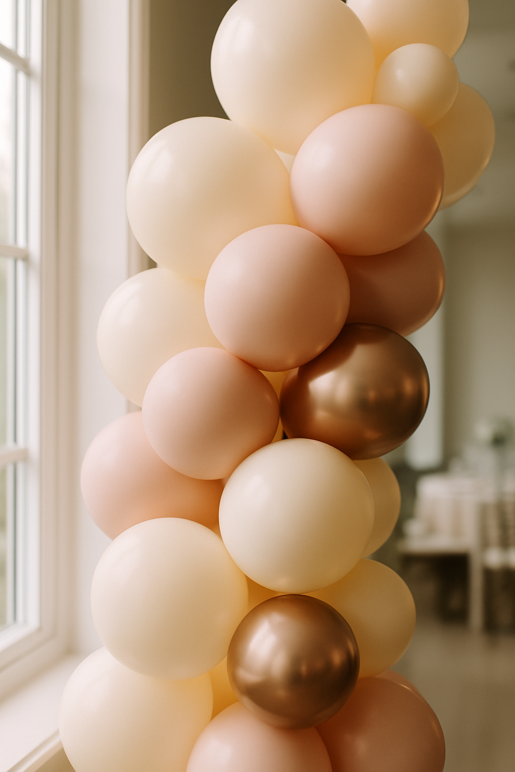Elegant close-up of a custom balloon installation at a refined celebration venue in Ocean County, New Jersey
