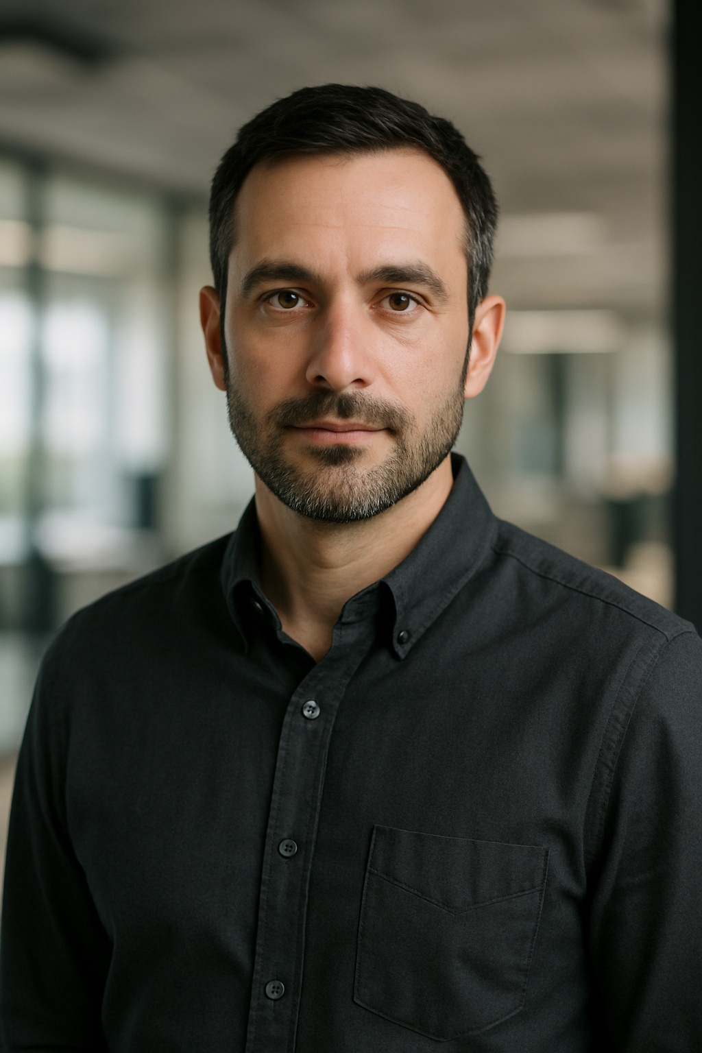 Daniel Brooks, Head of Digital Performance, wearing a charcoal shirt in a modern office portrait