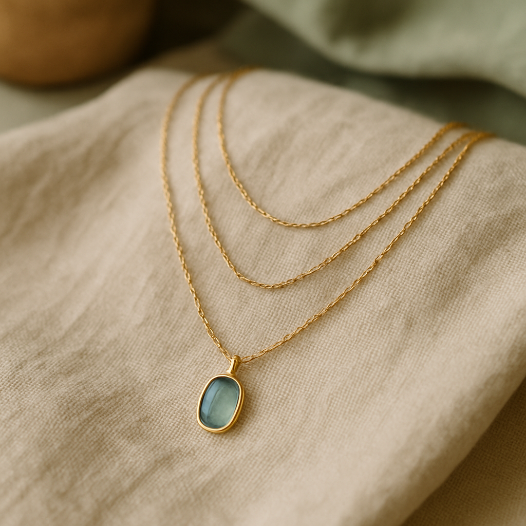 Layered gold necklace with gemstone