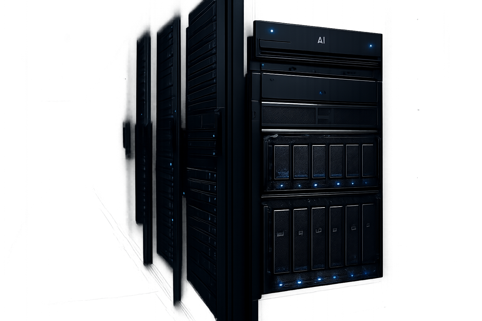 Premium AI server hardware in a dark datacenter setting