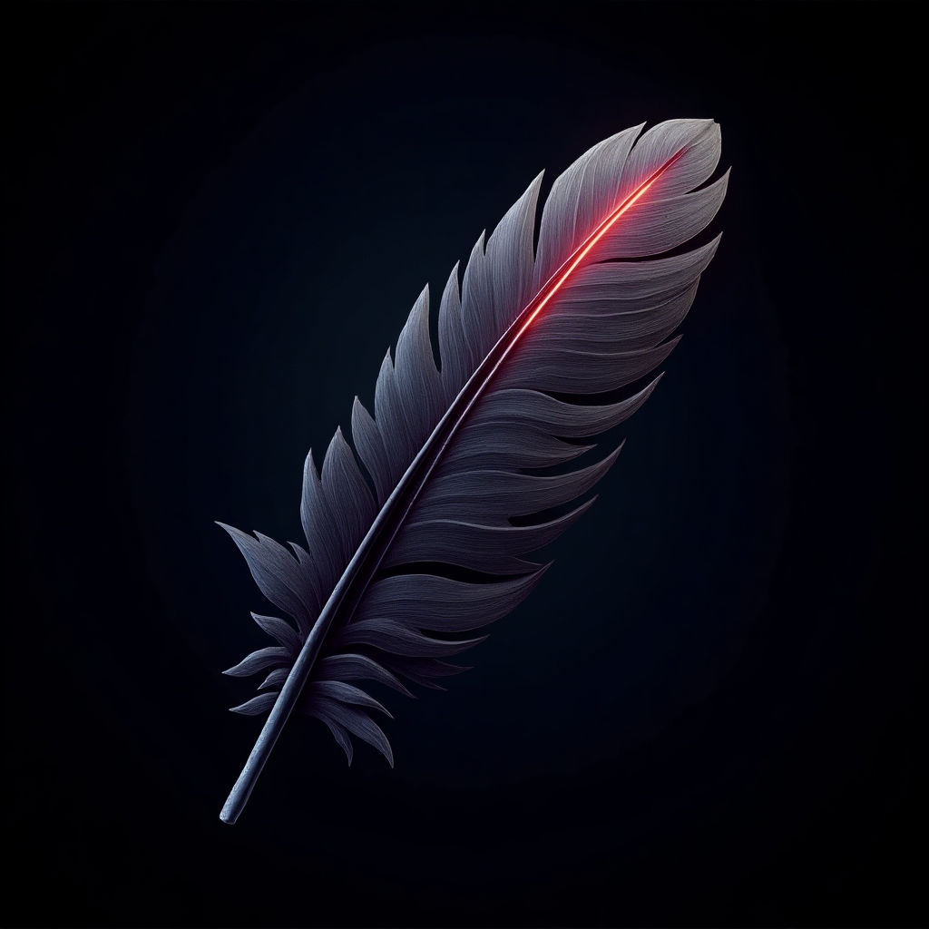 Metal rock icon: a metallic feather or cloud, black with neon blue and red glow, plush and edgy