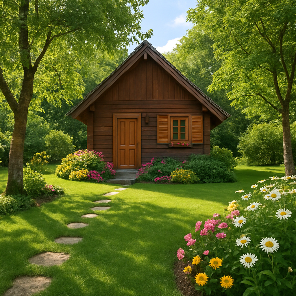 Jardim e área verde ao redor do chalé