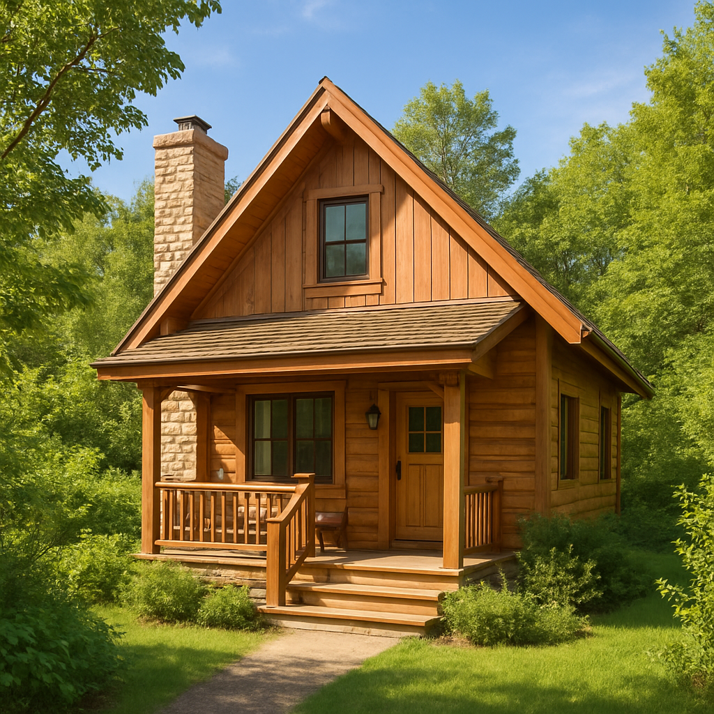 Vista externa do Chalé da Ilha rodeado pela natureza