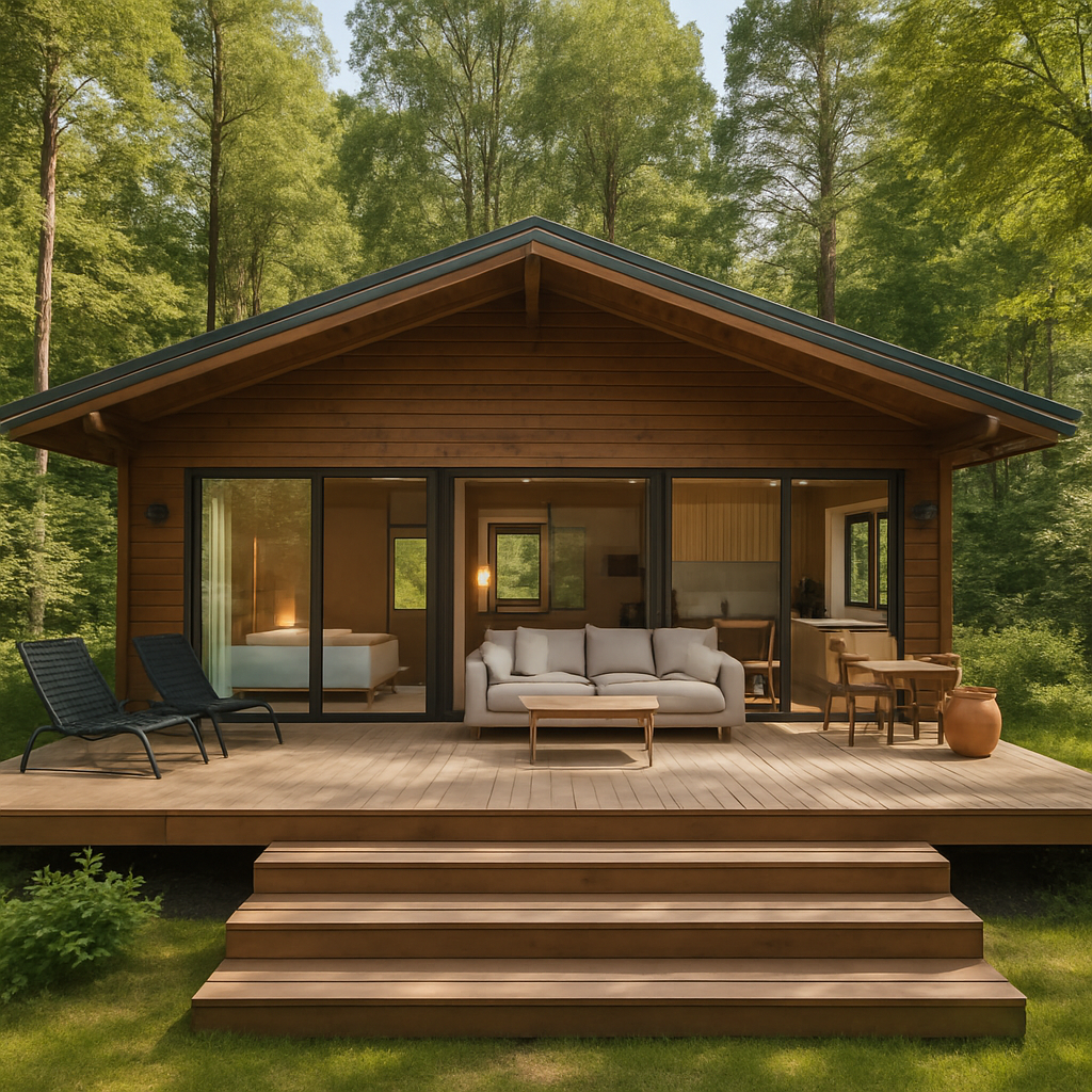 Chalé Família cercado por verde