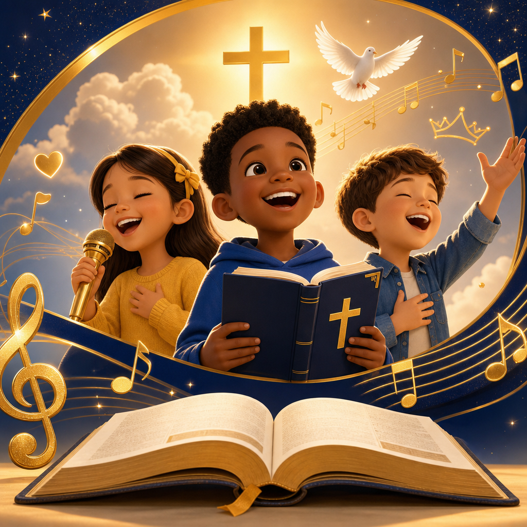 Colorful memory verse song video thumbnail with musical notes