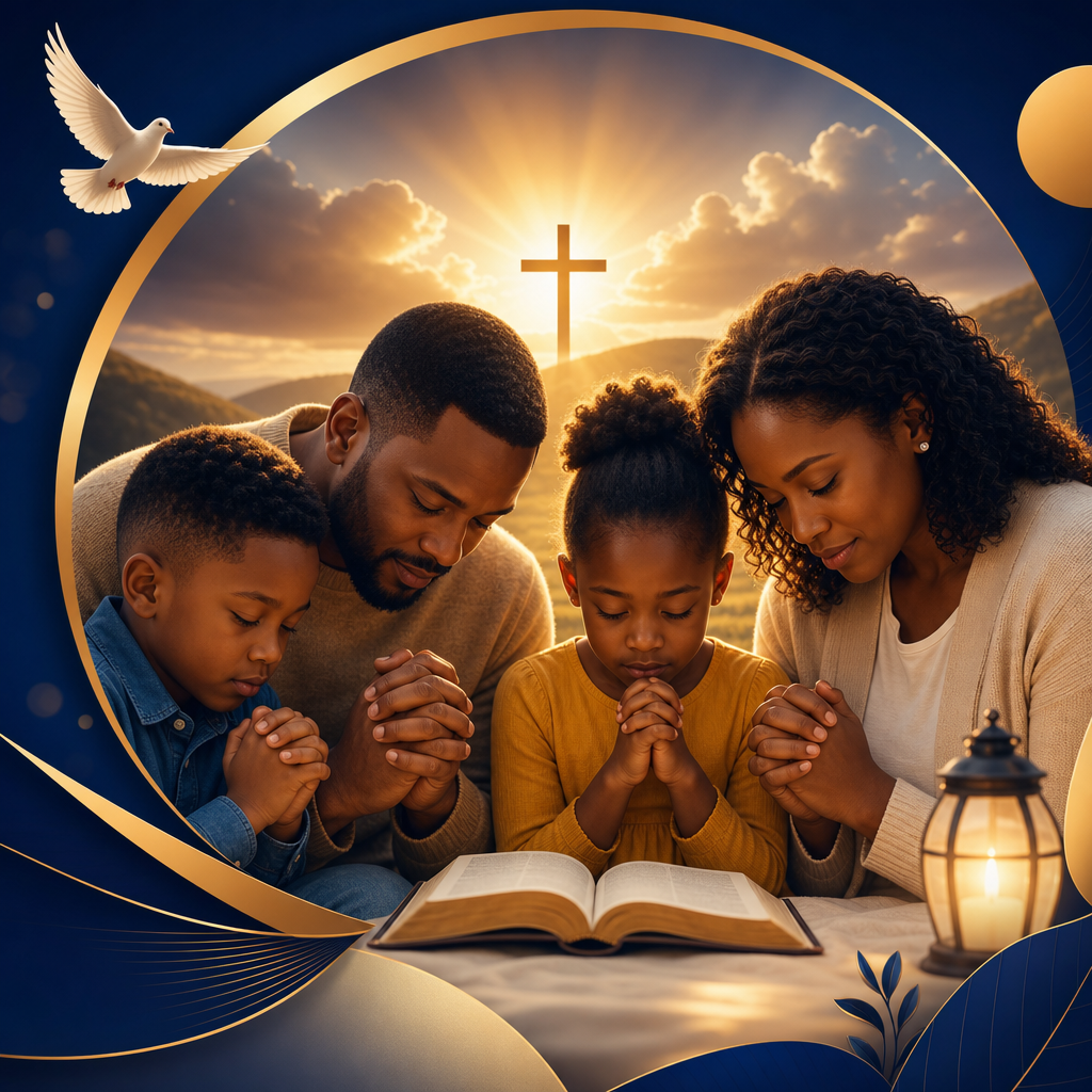 Kids prayer session video thumbnail with hands and soft glowing light