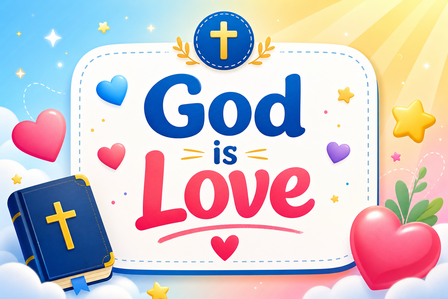 Video thumbnail with bright verse card reading God is love with hearts and stars