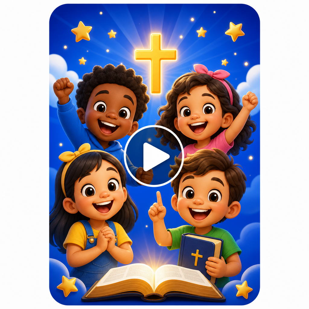 YouTube Short thumbnail showing a vertical video frame with kids celebrating a Bible truth