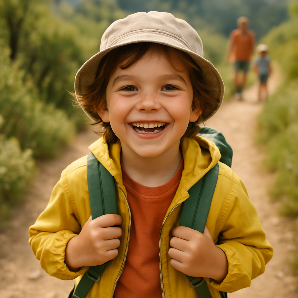 Portrait of a smiling child on a hike