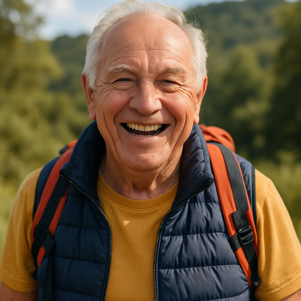 Portrait of a joyful grandfather outdoors