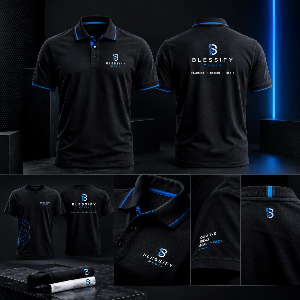 Branded apparel artwork mockups featuring embroidered polo concepts and t-shirt graphics prepared for production
