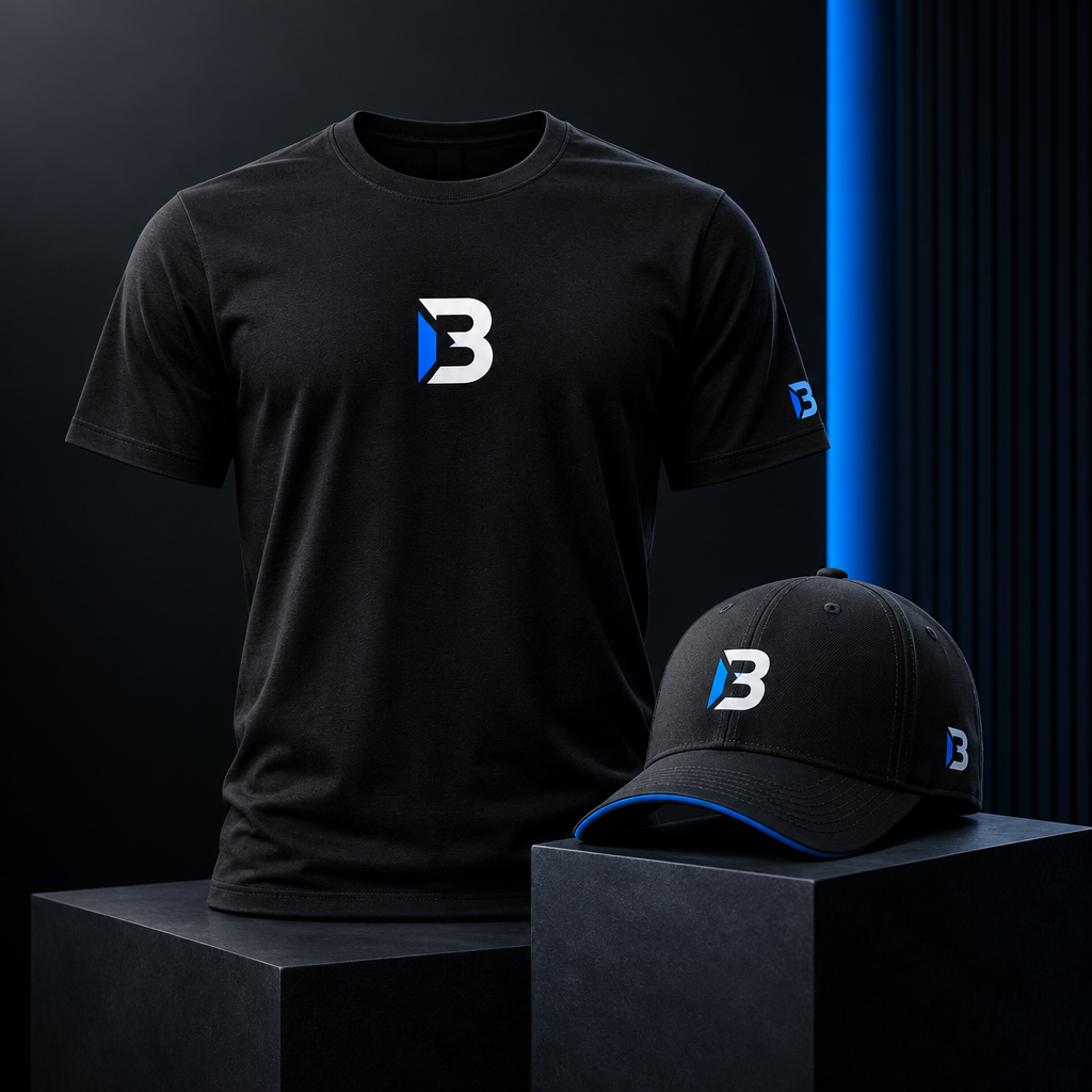 Branded t-shirt and cap apparel artwork mockup featuring clean logo placement and print-ready graphics